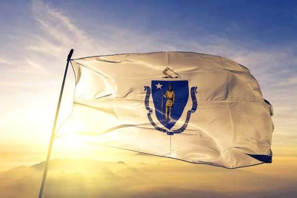 Massachusetts state of United States flag on flagpole