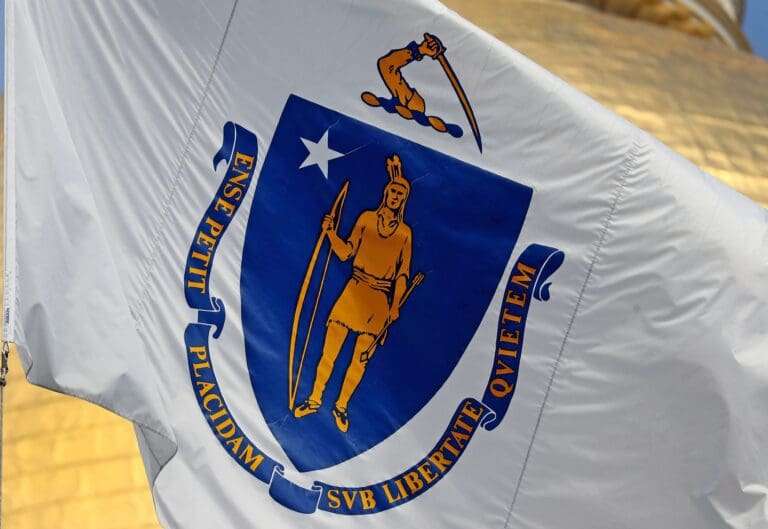 The flag of Massachusetts flying