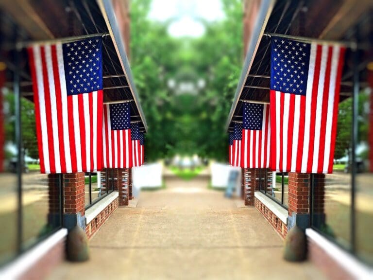 Displaying flags along walkways