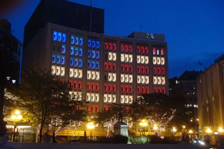 light flag on the building