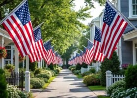 Flags on display in a neighborhood