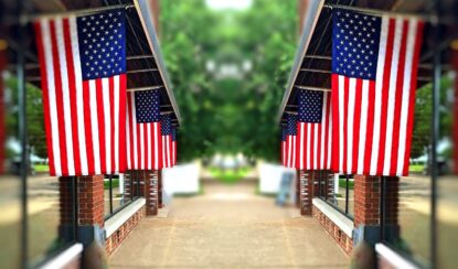 Displaying flags along walkways