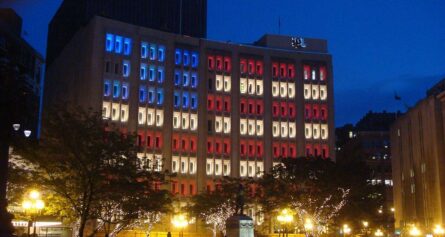 light flag on the building