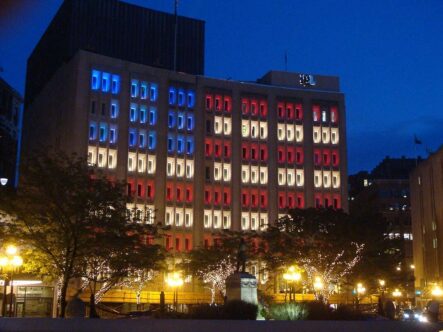 light flag on the building