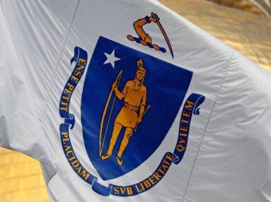 The flag of Massachusetts flying